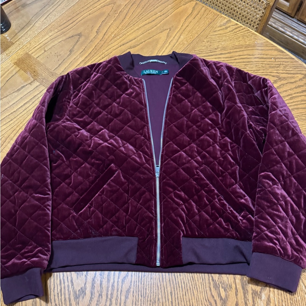 Burgundy Ralph Lauren zipper jacket size xl.